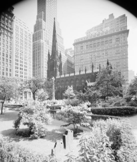 USA New York State New York City Trinity Church Yard & Skyscrapers Poster Print - 18 x 24 in.