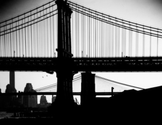 USA New York State New York City Manhattan Bridge with Brooklyn Bridge in Background Poster Print - 18 x 24 in.