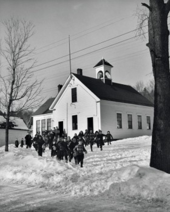 SAL25543776 Group of Children Running Outside a School Roxbury Maine USA Poster Print - 18 x 24 in.