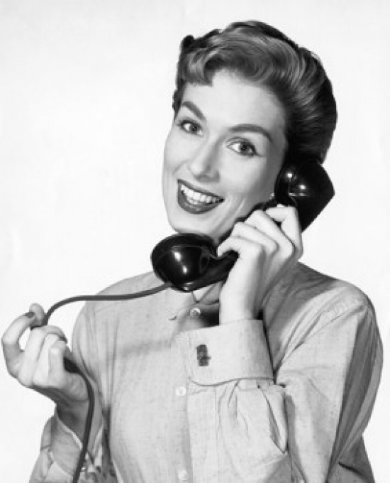 Portrait of a Young Woman Talking on the Telephone Poster Print - 18 x 24 in.
