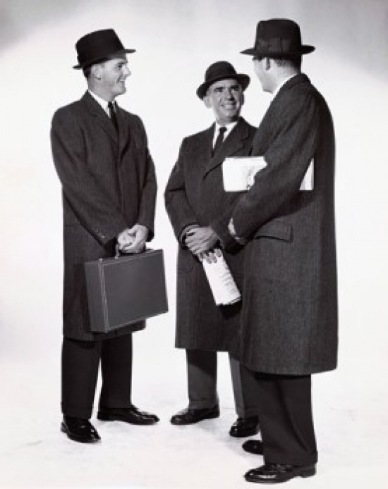 Three Businessmen Talking Poster Print - 18 x 24 in.