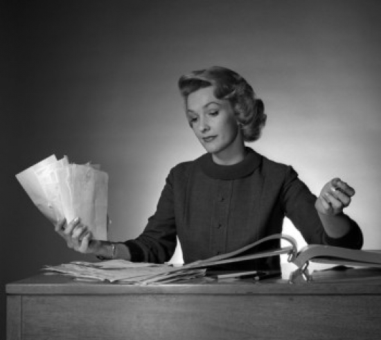 Woman Holding Documents Poster Print - 18 x 24 in.
