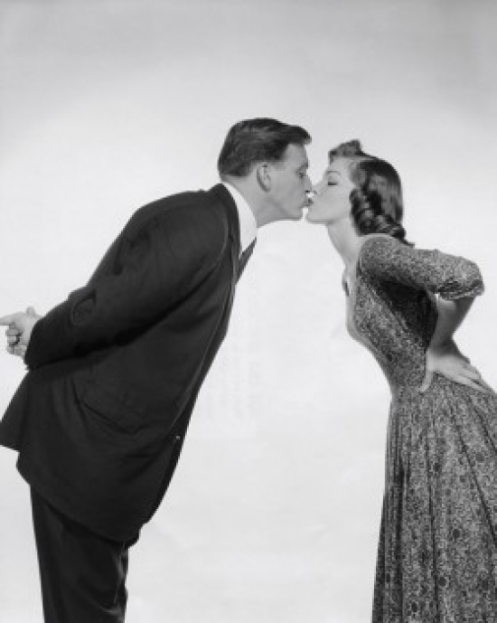 SAL2555802 Side Profile of a Young Couple Kissing Poster Print - 18 x 24 in.