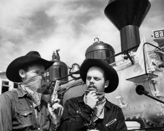 Two Bandits Standing Near Train Poster Print - 18 x 24 in.