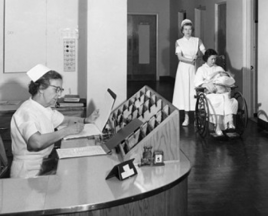 SAL2557424 Two Nurses & a Patient with a Baby Northampton-Accomack Memorial Hospital Nassawadox Virginia USA Poster Print - 18 x 24 in.