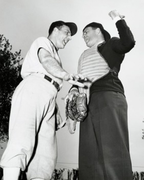 Low Angle View of a Baseball Player Arguing with a Baseball Catcher Poster Print - 18 x 24 in.