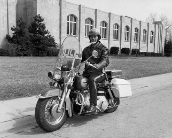 Policeman Riding a Motorcycle Poster Print - 18 x 24 in.
