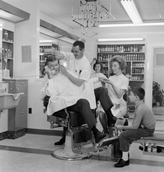 SAL2558901B Mid Adult Man Receiving Treatment in a Hair Salon Poster Print - 18 x 24 in.