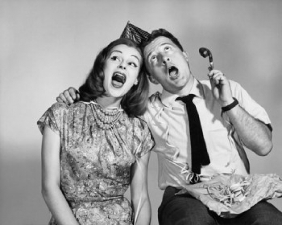 Young Couple Singing at Party Poster Print - 18 x 24 in.