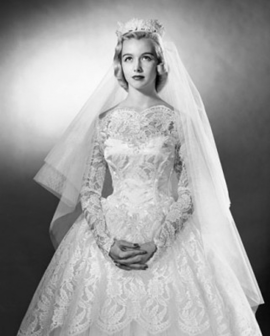 Bride in Wedding Dress with Hands Clasped Poster Print - 18 x 24 in.