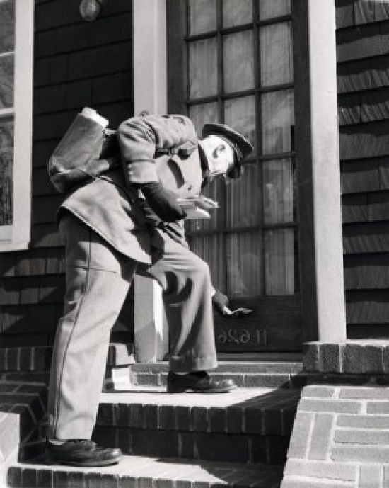 Postman Posting Mail to Letterbox Poster Print - 18 x 24 in.