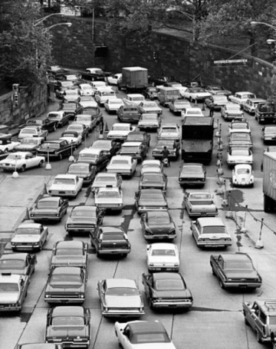High Angle View of Cars Moving on the Road Towards a Tunnel Queens Midtown Tunnel New York City New York State USA Poster Print