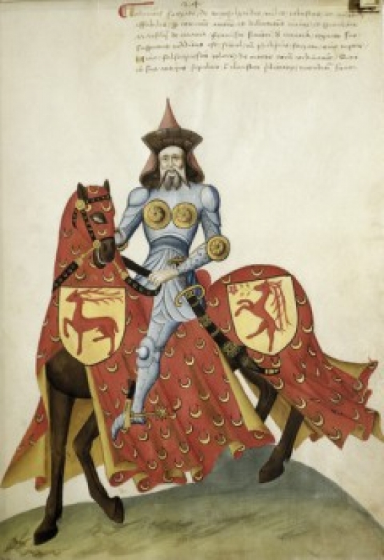 Capodilista Codex Knight with Chest Protector Riding on Red Horse Illuminated manuscript Biblioteca Civica Padua Italy Poster Print
