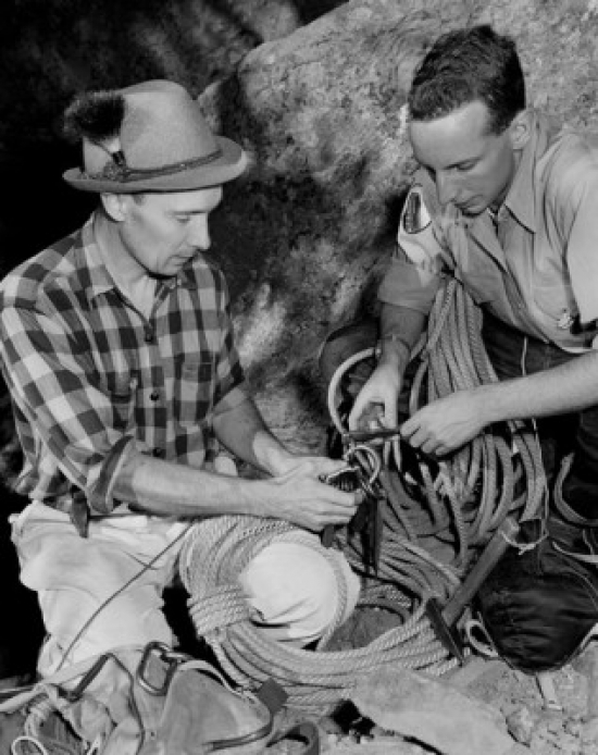 Two Rock Climbers Preparing Ropes Poster Print - 18 x 24 in.