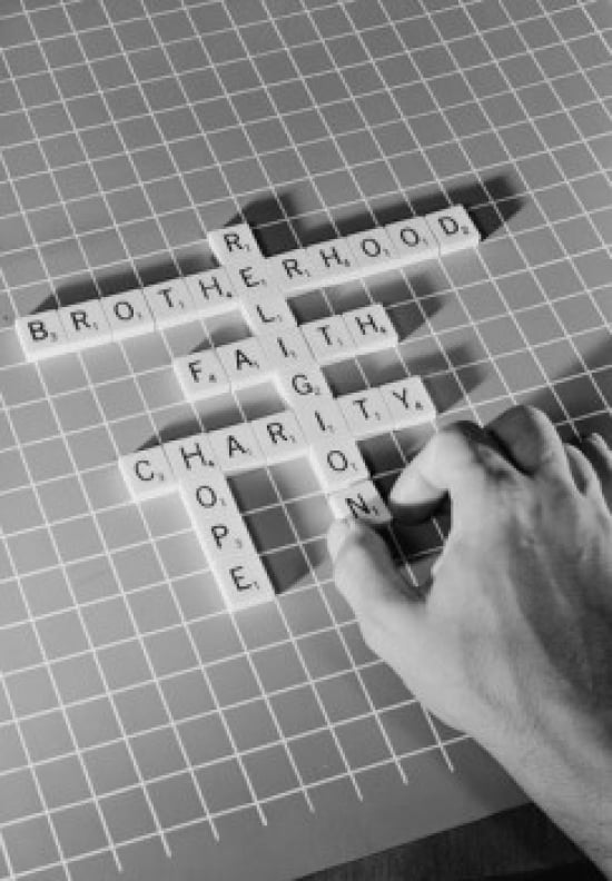 Mans Hand Playing Scrabble Poster Print - 18 x 24 in.