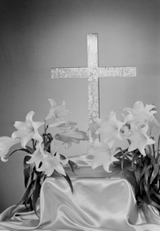 Flowers by Cross Poster Print - 18 x 24 in.