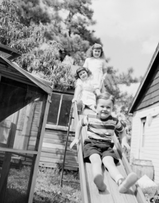 Children on Slide Poster Print - 18 x 24 in.