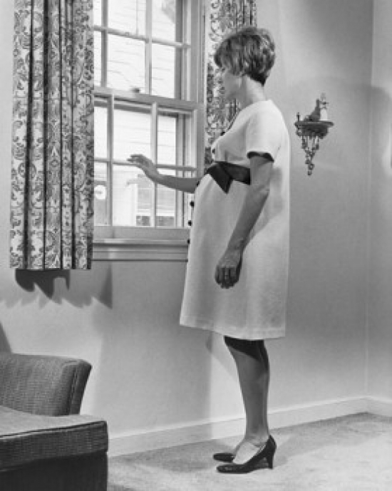 SAL25542192 Side Profile of a Pregnant Woman Looking Through a Window Poster Print - 18 x 24 in.