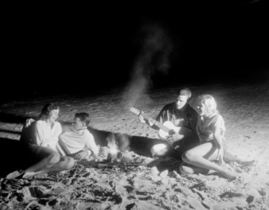 Two Young Couples on Beach Poster Print - 18 x 24 in.