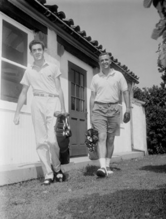 Pair of Men Preparing for Golf Session Poster Print - 18 x 24 in.
