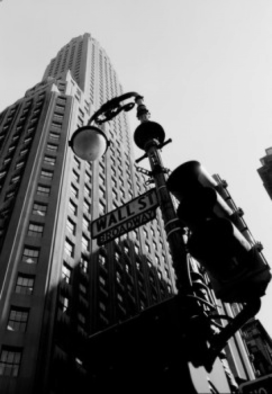 SAL255422013 USA New York City Street Sign Lamp Post & Traffic Lights at Intersection of Wall Street & Broadway Poster Print - 18 x 24 in.