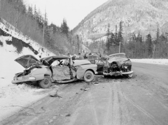 Auto Crash on Icy Highway Poster Print - 18 x 24 in.