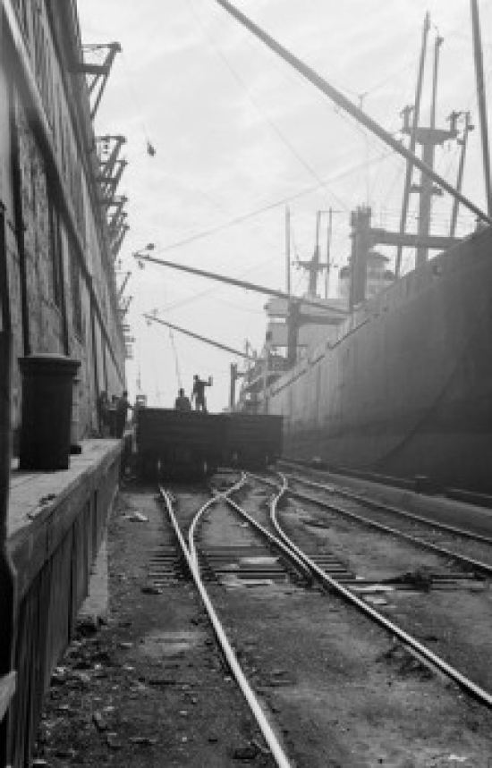 USA Freighter Being Loaded on Delaware River Poster Print - 18 x 24 in.