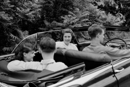 Two Young Couples During Car Drive Poster Print - 18 x 24 in.