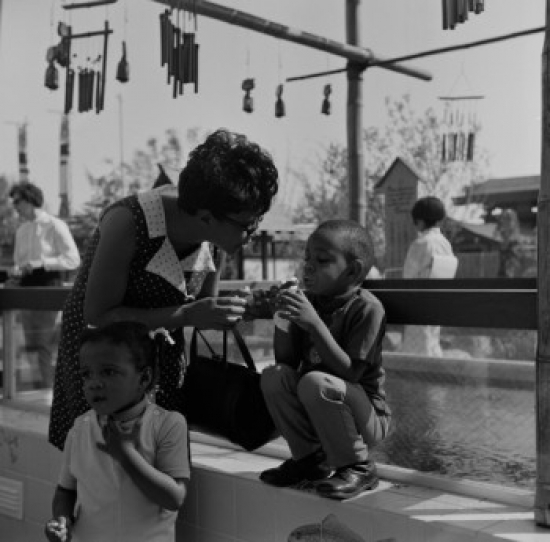 Woman with Two Sons Outdoors Poster Print - 18 x 24 in.