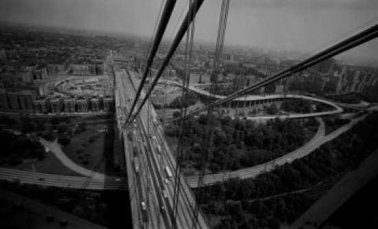 USA New York State New York City Air View of George Washington Bridge Poster Print - 18 x 24 in.
