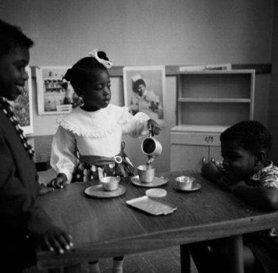 Three Children Playing with Tea Set Poster Print - 18 x 24 in.