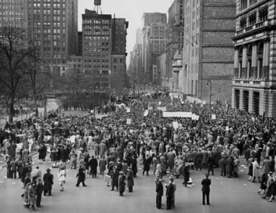 High Angle View of a Crowd Protesting on a Street Poster Print - 18 x 24 in.