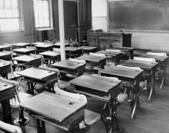 Empty Desks in a Classroom Poster Print  18 x 24 in