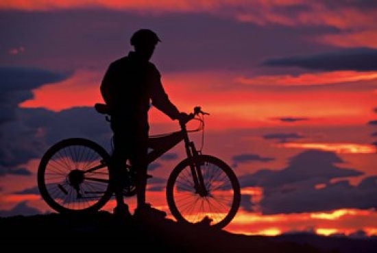 Mountain Biker & Sunset Dunstan Mountains Central Otago Poster Print by David Wall - 34 x 23 in.