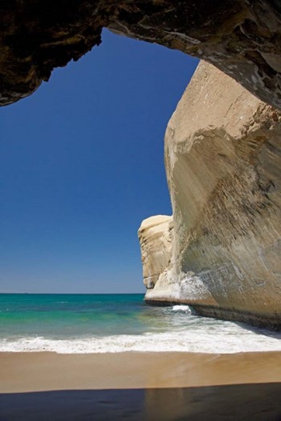 PDDAU02DWA6850 Sea Cave Beach & Cliffs Tunnel Beach Dunedin South Island New Zealand Poster Print by David Wall