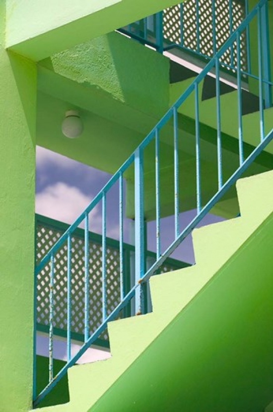 Hotel Staircase Vertical Rockley Beach Barbados Poster Print by Walter Bibikow - 23 x 34 in.