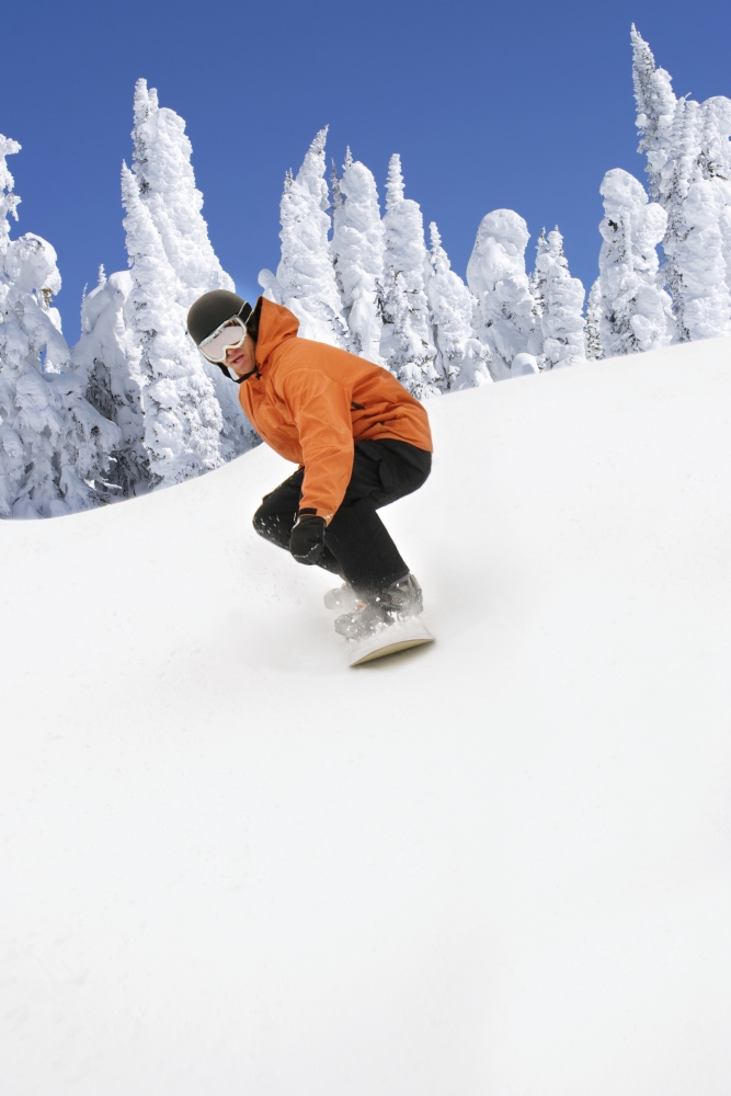 Snowboarder Going Down Snowy Hill Poster Print by Leah Hammond, 22 x 34 - Large