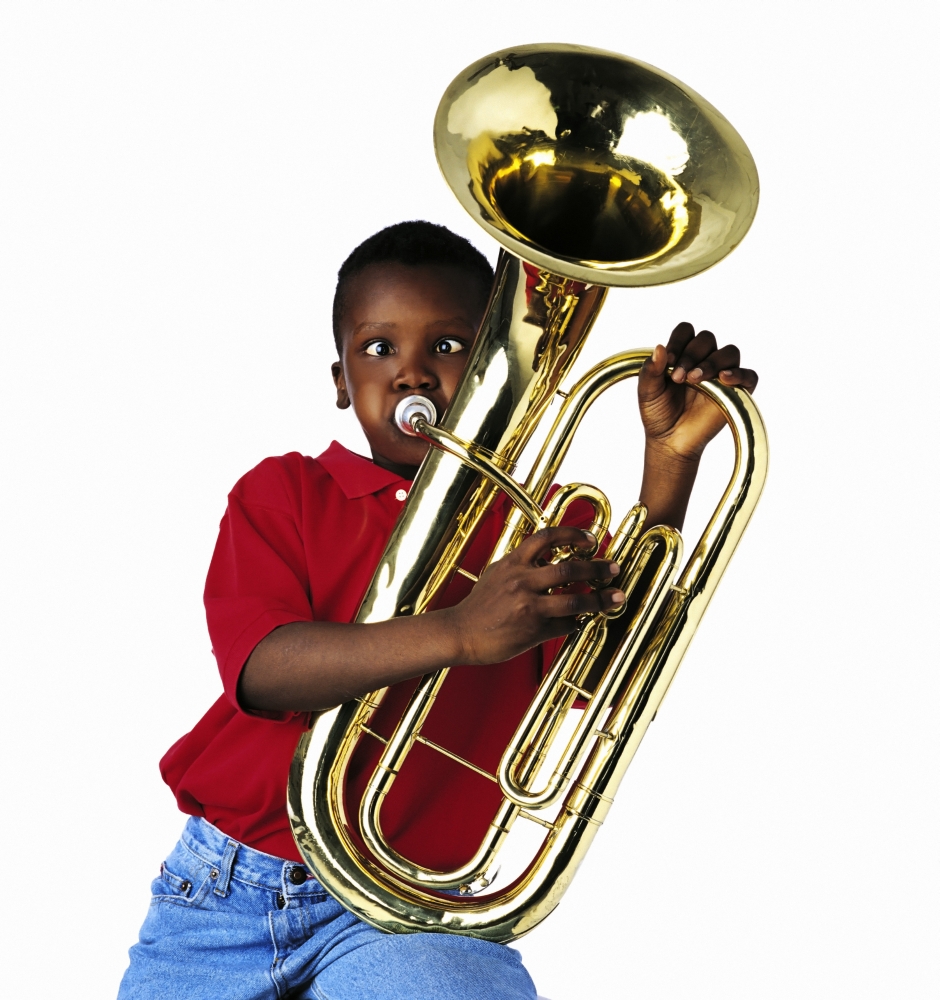 Child Playing Baritone Poster Print by Ron Nickel, 14 x 15