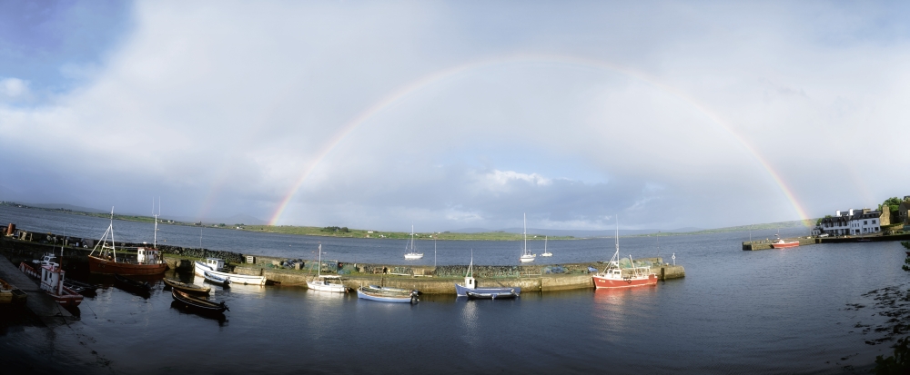 DPI1807184LARGE Rainbow Over Harbour Roundstone Ireland Poster Print by The Irish Image Collection, 44 x 18 - Large