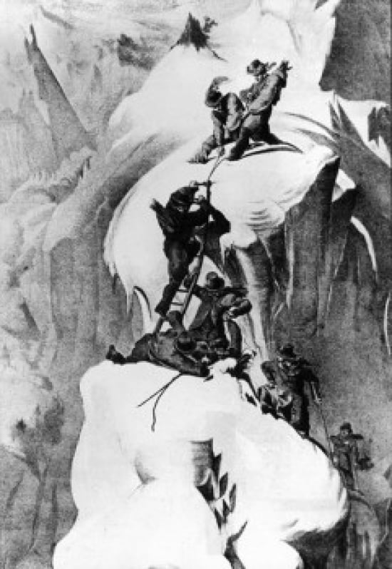 The Trials in the Early Days of Modern Mountaineering Mont Blanc Switzerland by Artist 1853 Poster Print - 18 x 24 in -  BrainBoosters, BR3153903