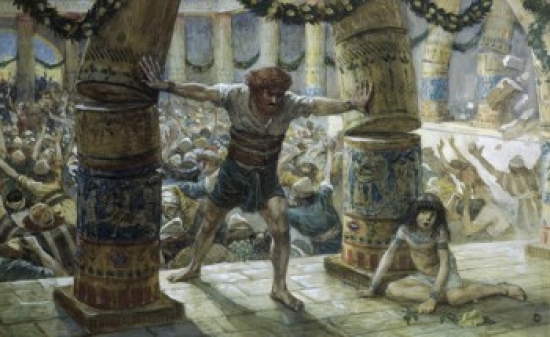 SAL999195 Samson Pulls Down the Pillars James Tissot 1836-1902 French Jewish Museum New York Poster Print - 18 x 24 in.