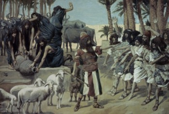 Moses Defends Jethros Daughters James Tissot 1836-1902 French Jewish Museum New York City Poster Print - 18 x 24 in.