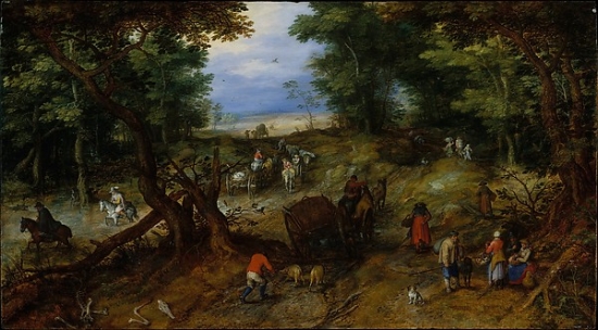 MET435810 A Woodland Road with Travelers Poster Print by Jan Brueghel the Elder - 18 x 24 in.