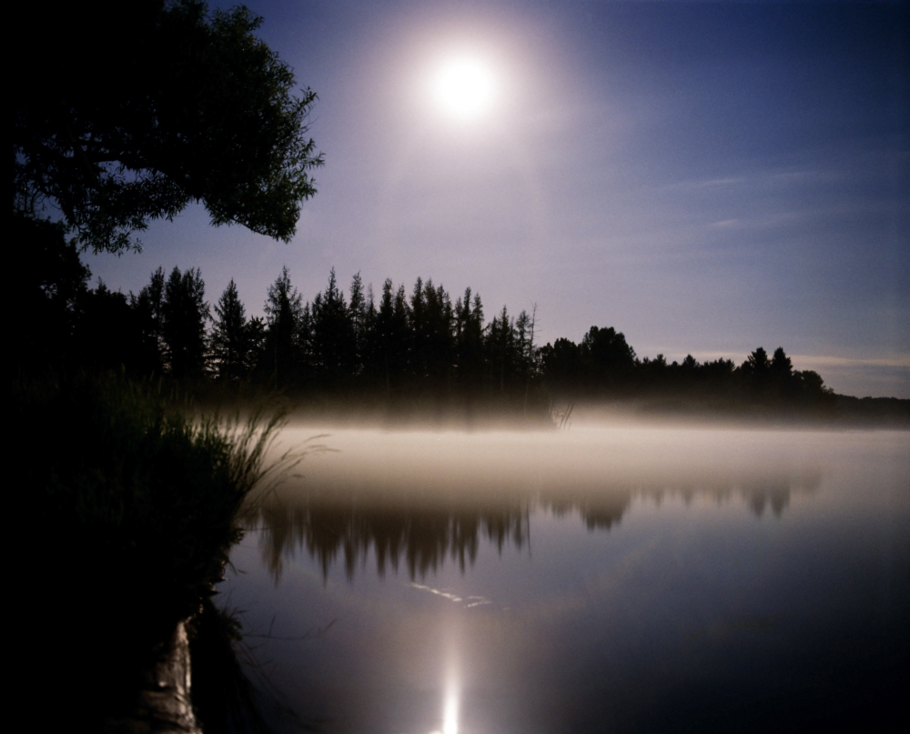 Moonlight On Misty Lake Poster Print by David Chapman - 16 x 13