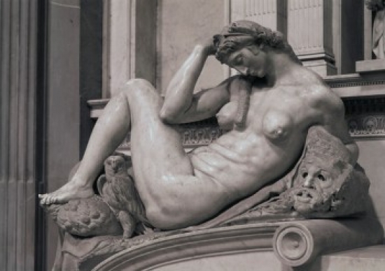 The Night C1520-36 Michelangelo Buonarroti 1475-1564 Italian Marble Sculpture Medici Chapel Florence Italy Poster Print - 18 x 24 in.