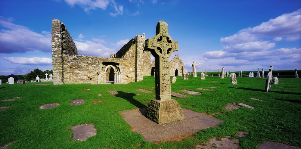 Clonmacnoise Co Offaly Ireland - High Cross & Monastery Established in 545 Ad Poster Print by The Irish Image Collection, 44 x 21 - Large