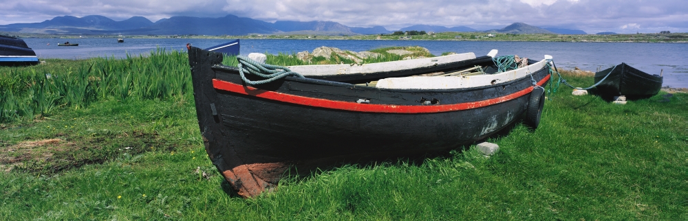 DPI1804676LARGE Roundstone Connemara Co Galway Ireland - Currach On The Shore Poster Print by The Irish Image Collection, 44 x 14 - Large