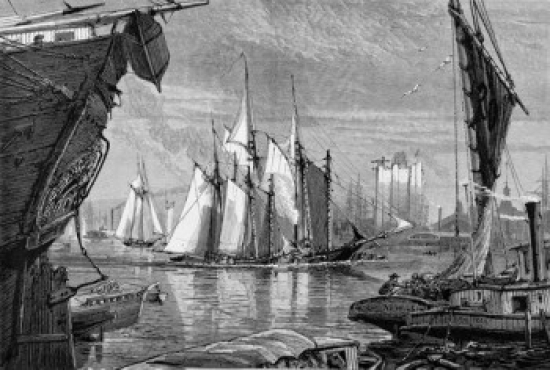 Scene on the East River Artist Unknown Etching Poster Print - 18 x 24 in.