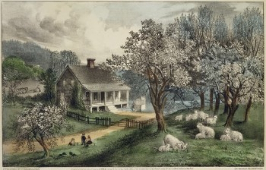 American Homestead-Spring Currier & Ives Active 1857-1907 American Lithograph Poster Print - 18 x 24 in.
