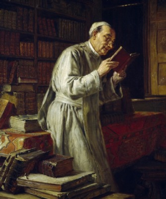 Title Unknown Clergyman in His Study 1899 Eduard Von Grutzner 1846-1925 German Poster Print - 18 x 24 in.
